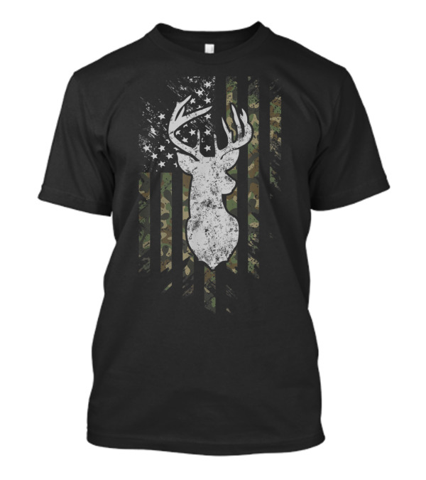 Camouflage American Flag Deer Hunting T-Shirt
