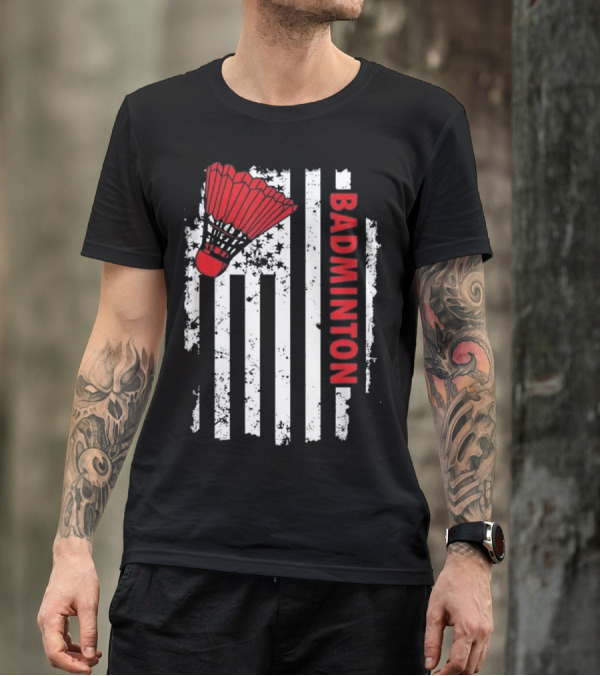 United States USA Flag Badminton Vertical Shuttlecock Stars Stripes T-Shirt