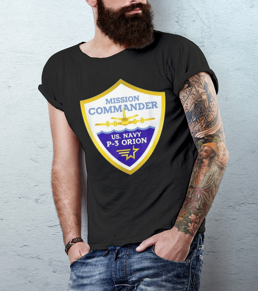 Mission Commander US Navy P-3 Orion Badge T-Shirt