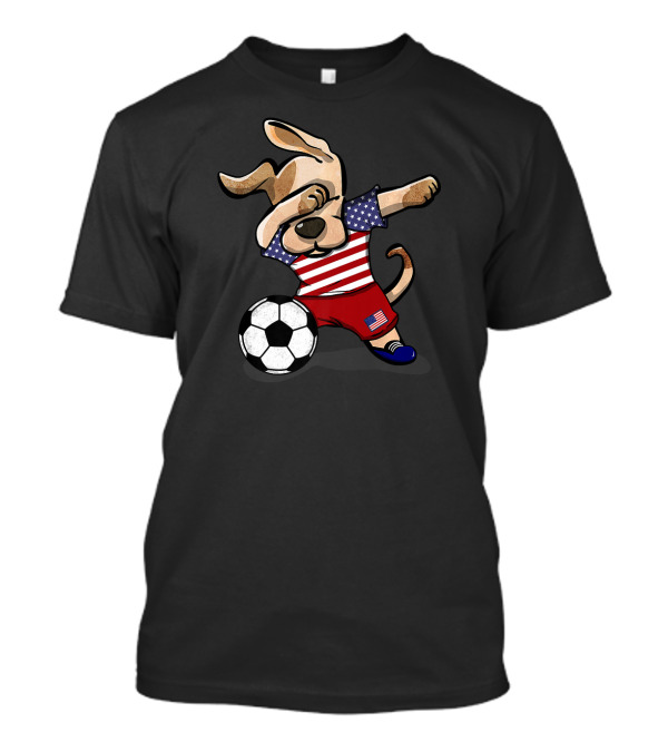 USA Dog Dabbing Soccer Boy American Flag Footballer United States T-Shirt