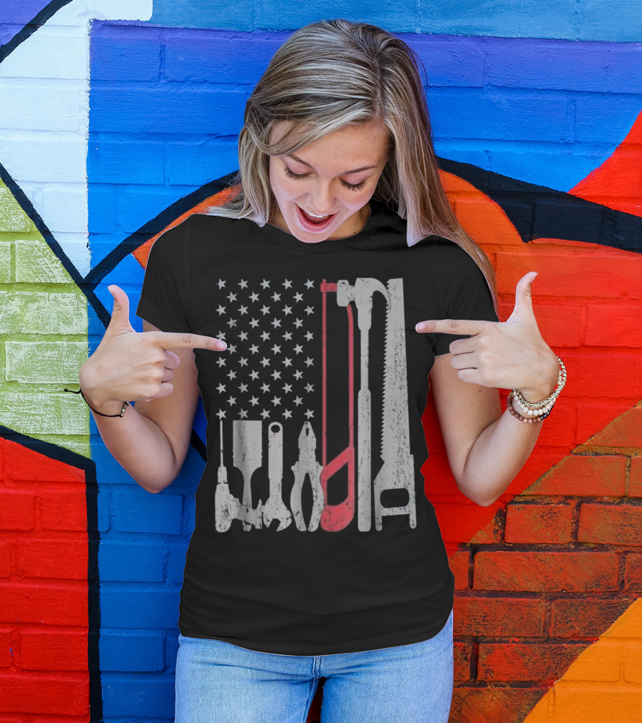 USA Flag Woodworking Tools Funny American T-Shirt