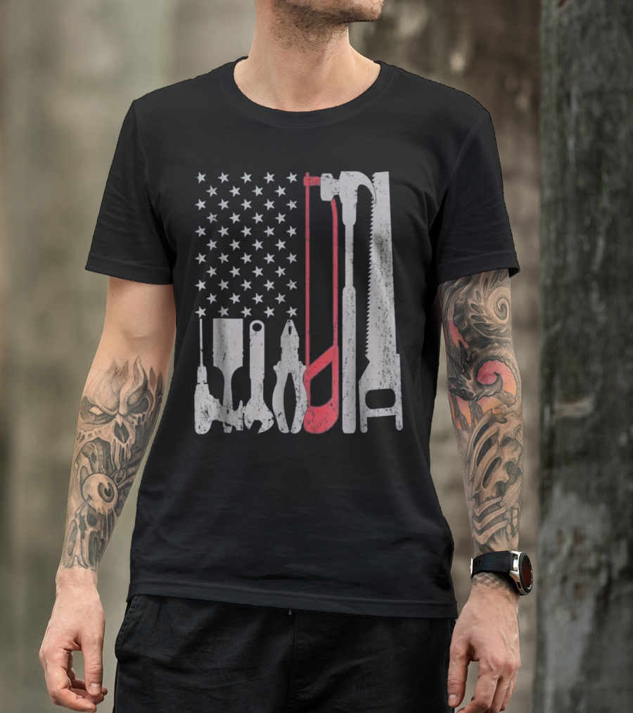 USA Flag Woodworking Tools Funny American T-Shirt