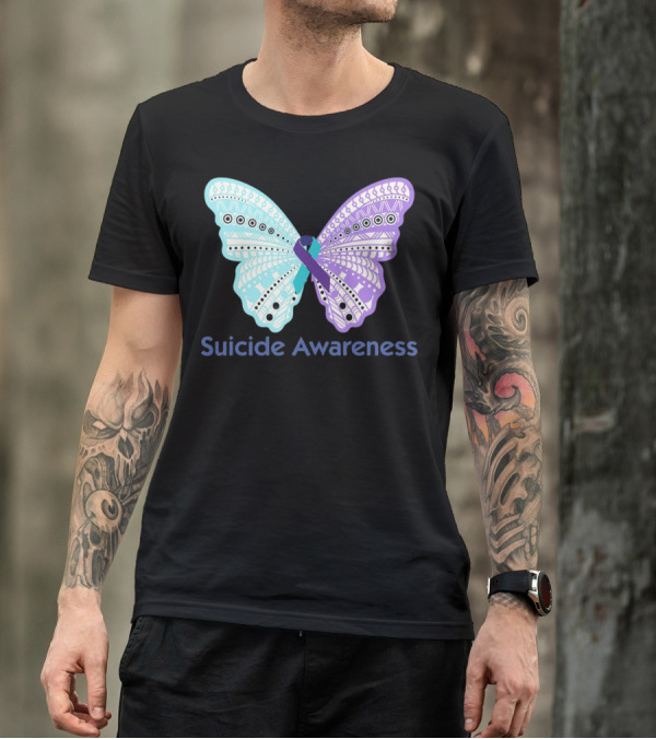 Suicide Awareness Butterfly With Purple And Teal T-Shirt