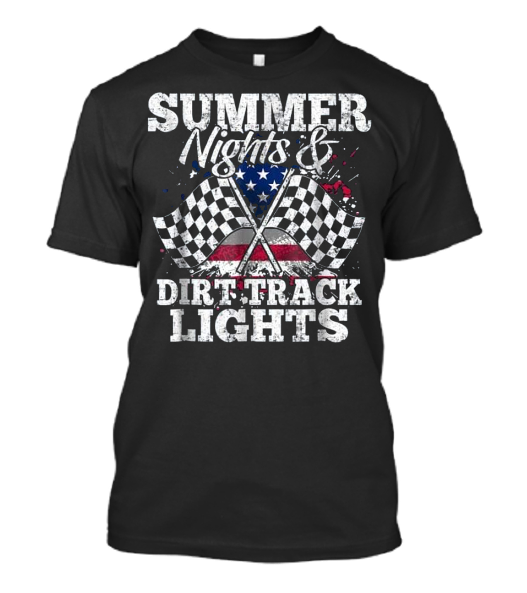 Summer Nights And Dirt Track Lights American Flag Checkered Racing T-Shirt