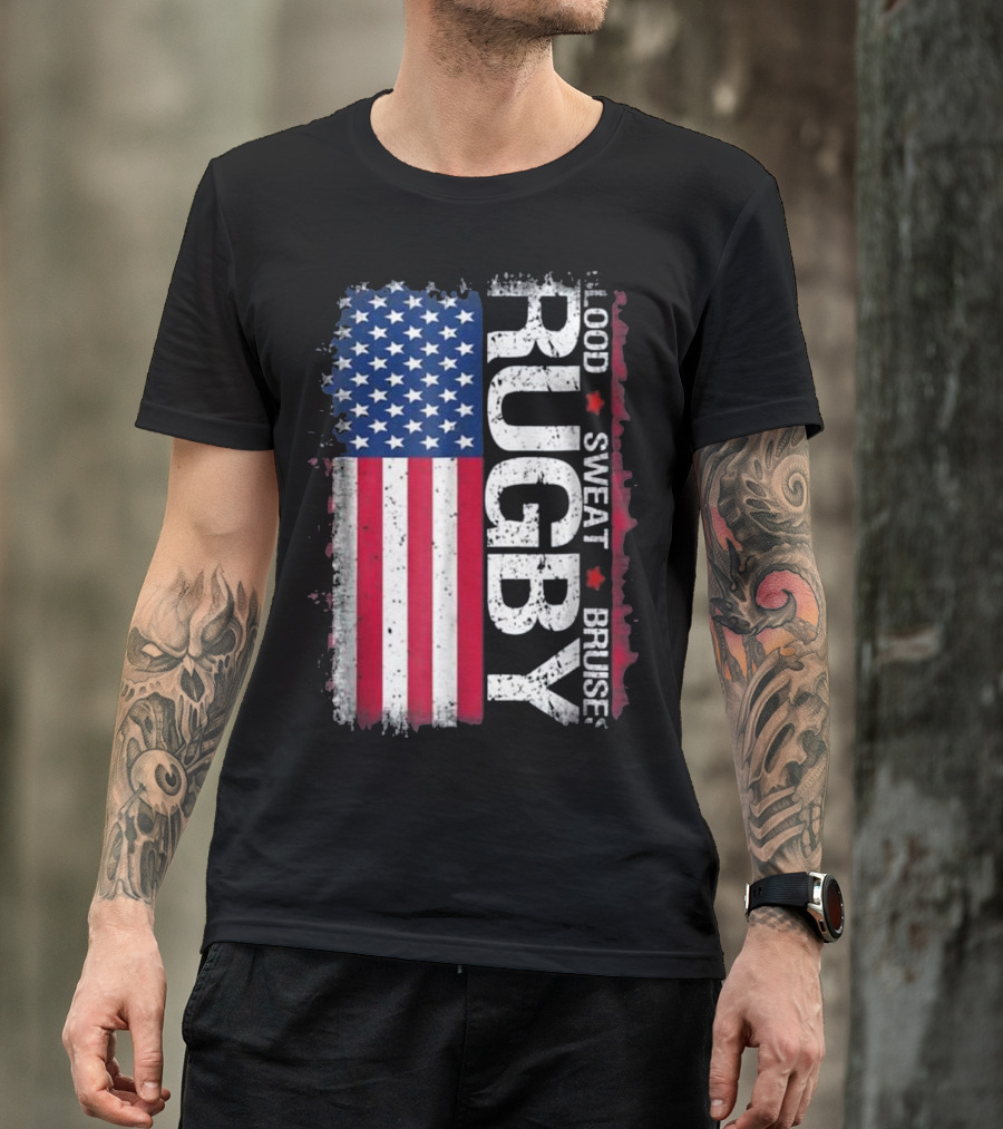 USA Blood Sweat Bruise Rugby Flag T-Shirt