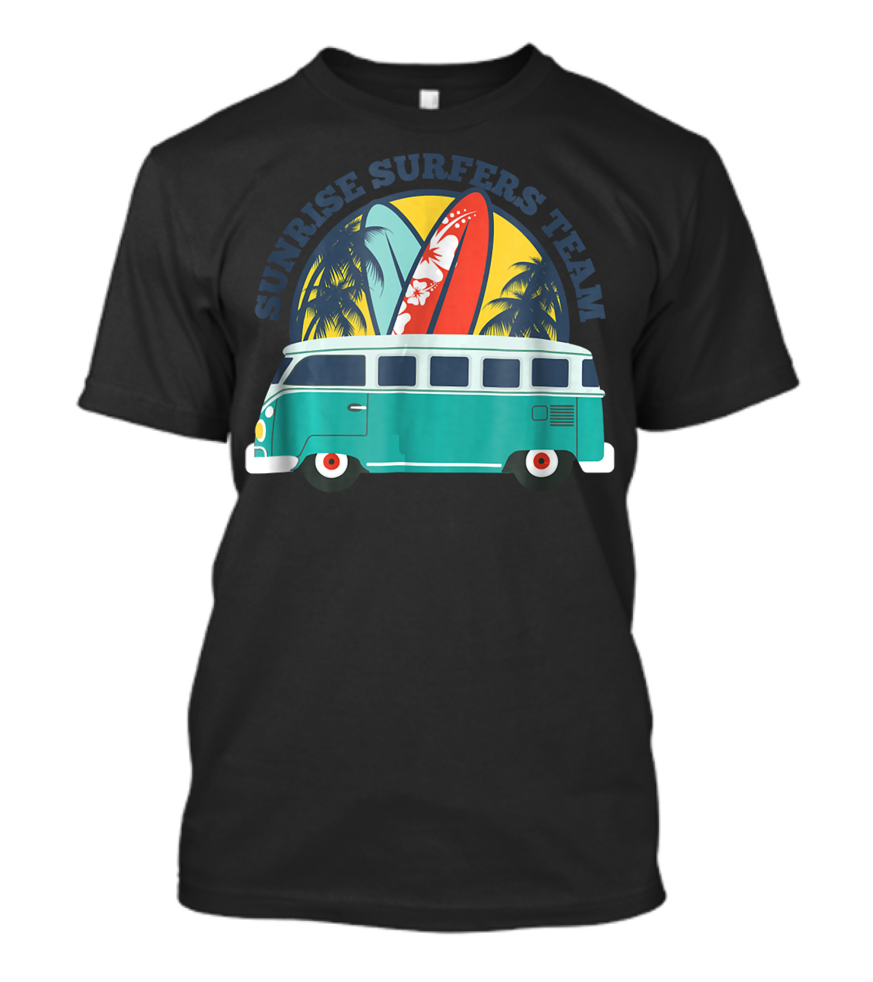 Sunrise Surfers Team Van Surfboards Palms Retro T-Shirt