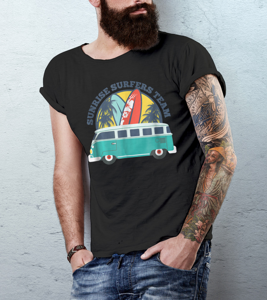 Sunrise Surfers Team Van Surfboards Palms Retro T-Shirt