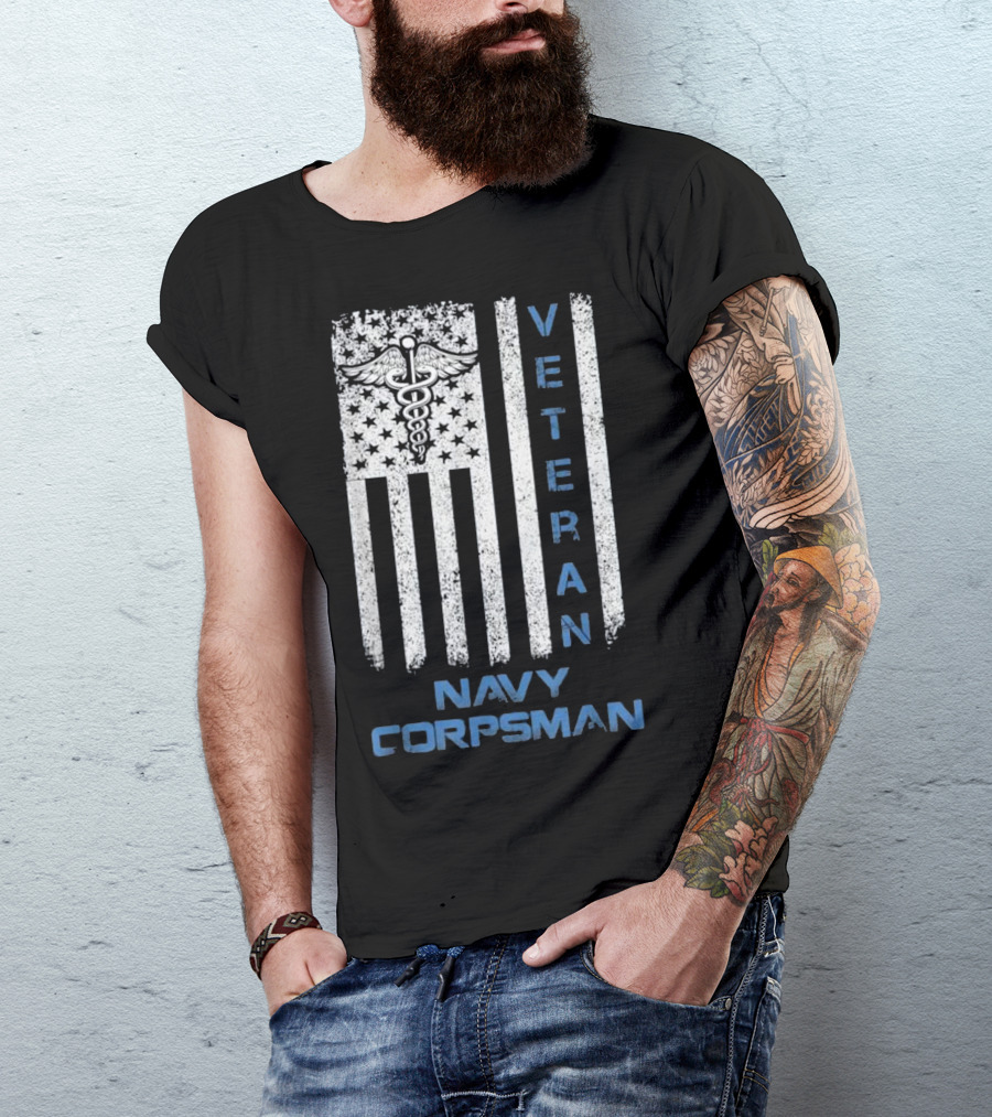 Veteran Navy Corpsman USA Flag Caduceus Vintage T-Shirt