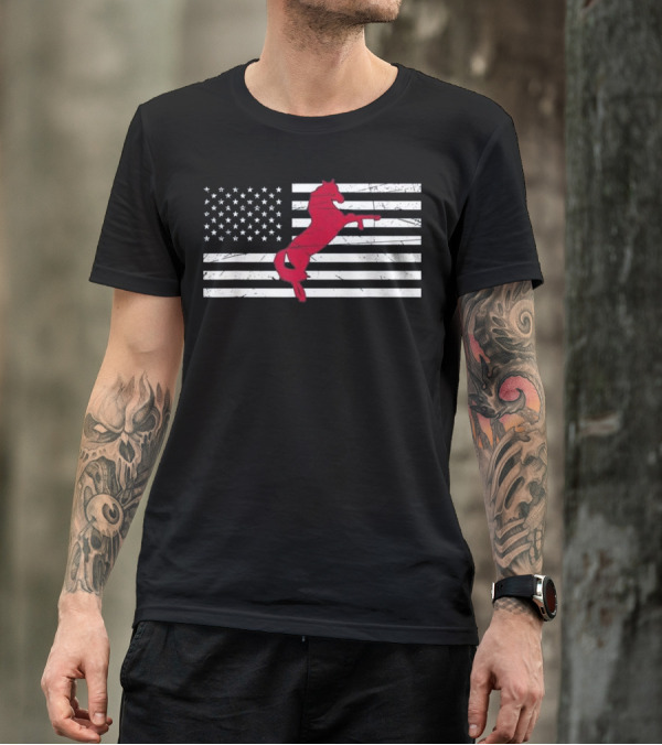 Vintage American Flag Patriotic Horse T-Shirt