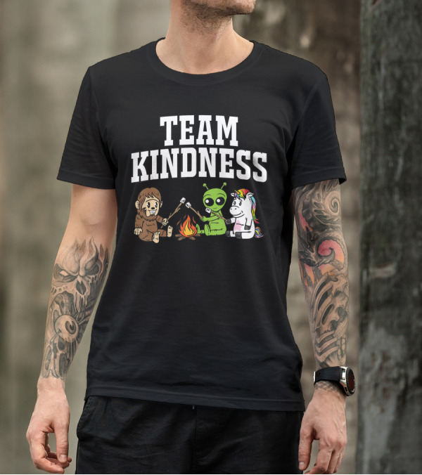 Team Kindness Bigfoot Alien Unicorn Campfire Marshmallows T-Shirt
