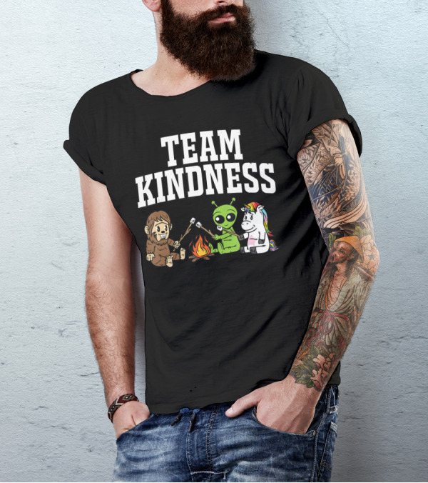 Team Kindness Bigfoot Alien Unicorn Campfire Marshmallows T-Shirt