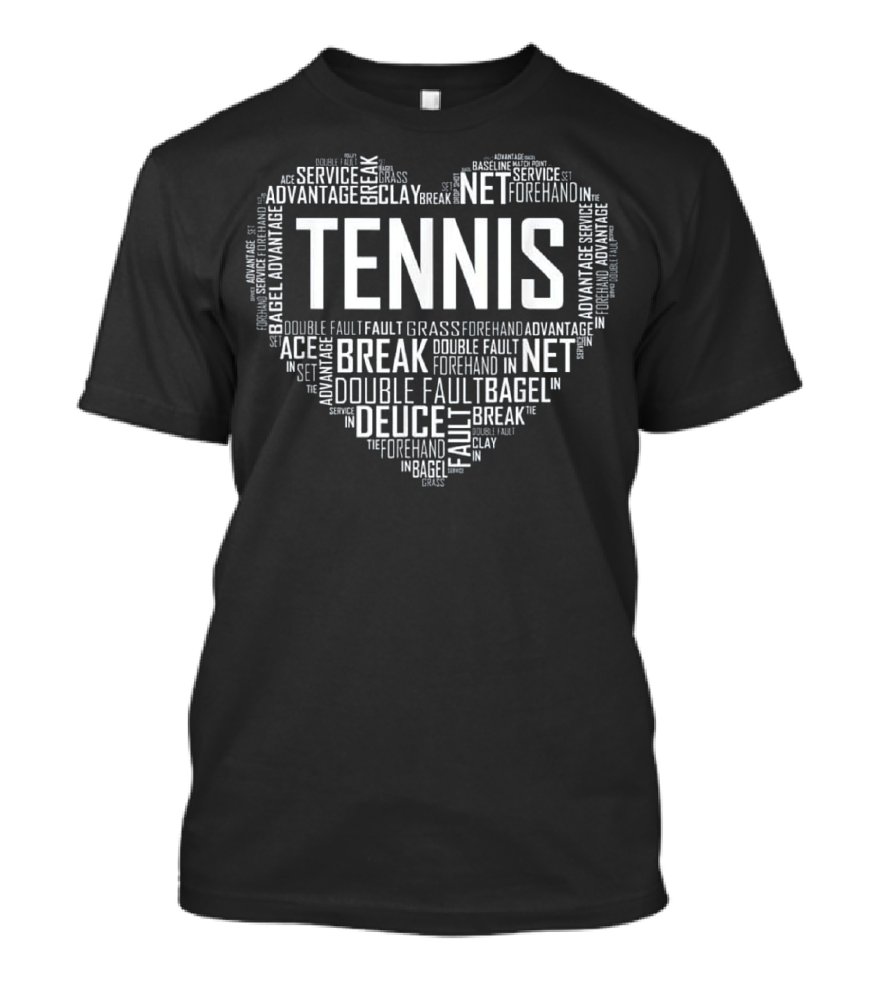 Tennis Lover Heart Word Art Advantage Break Ace Net Deuce Fault Bagel T-Shirt