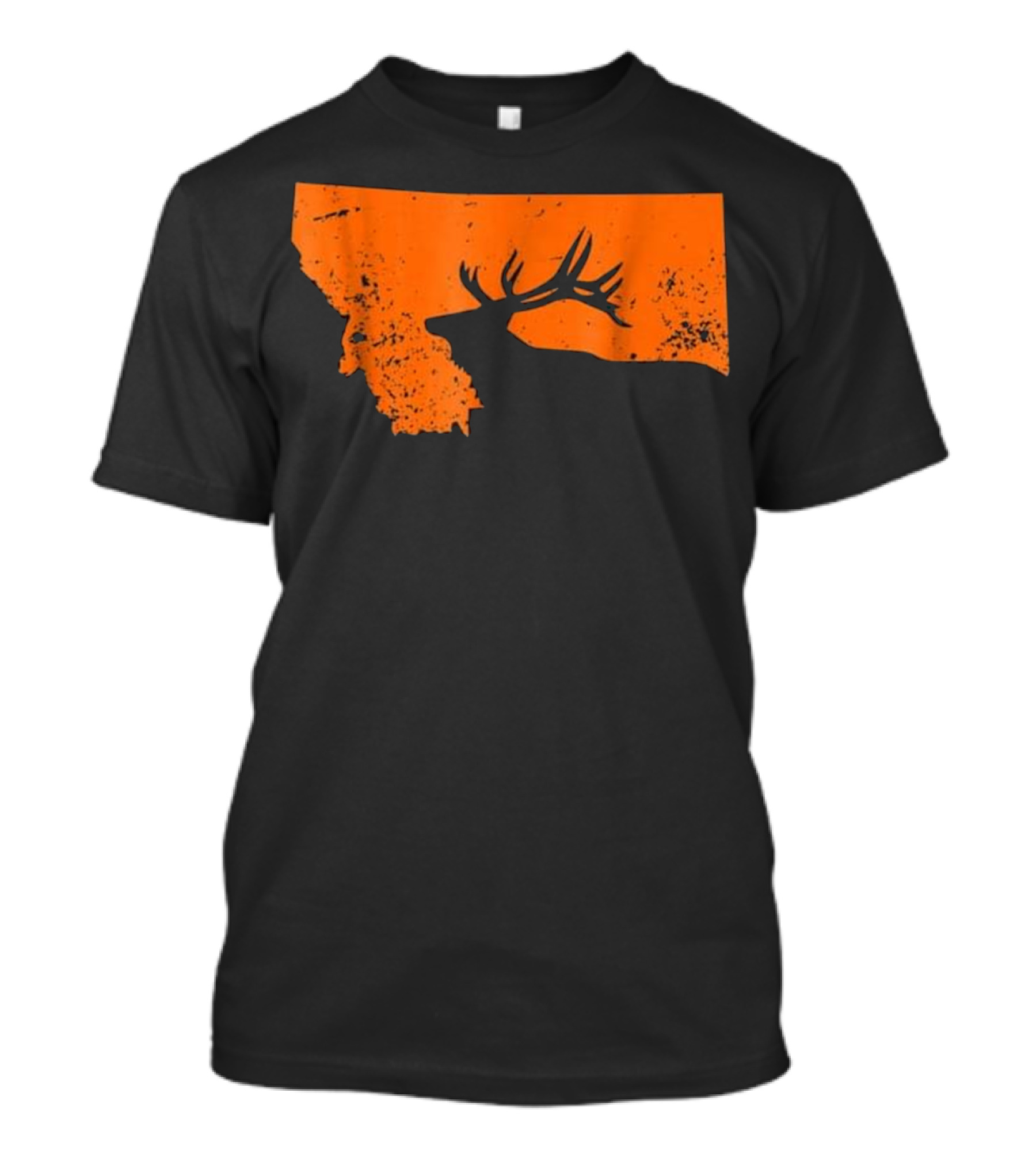 Vintage Montana Elk Hunting Silhouette Orange Map T-Shirt
