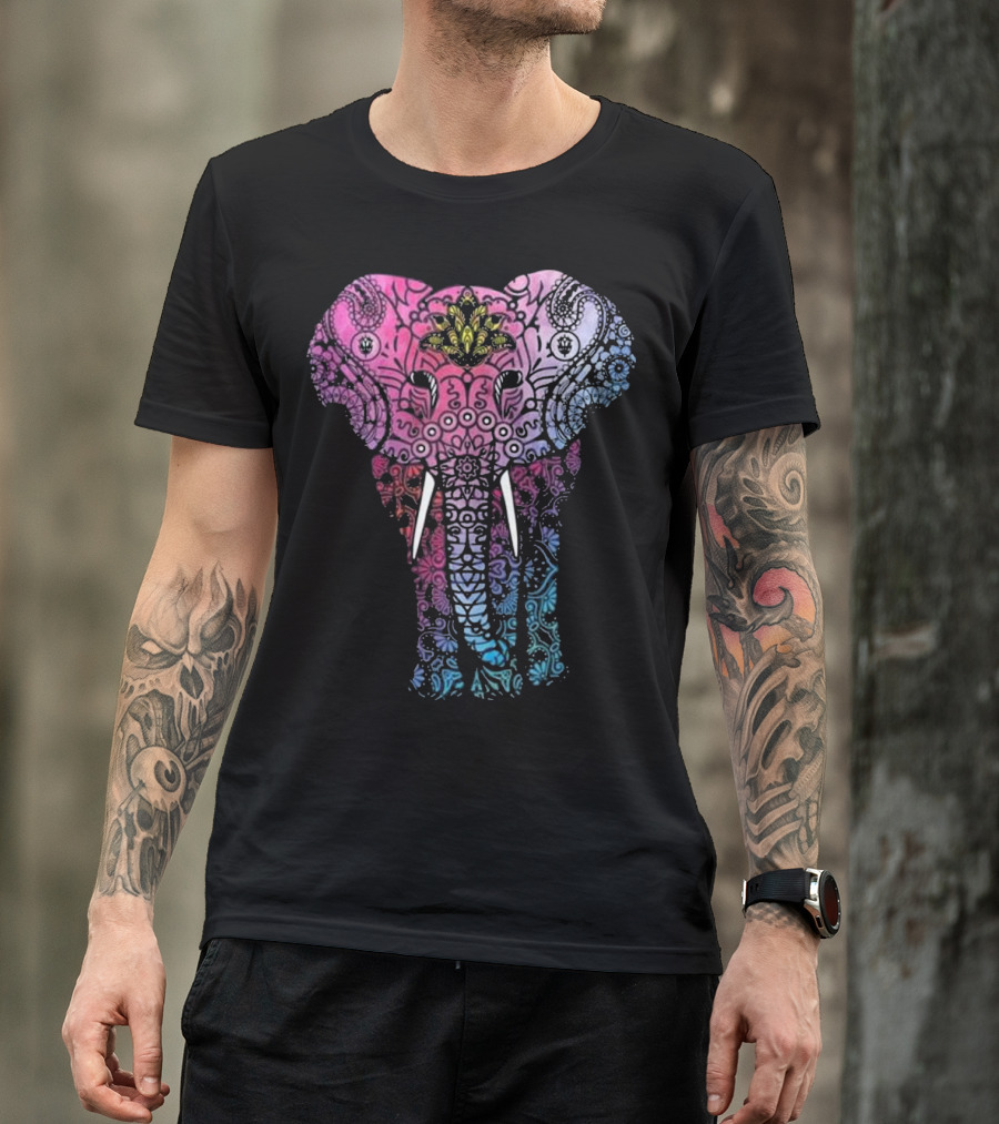 Yoga Elephant Mandala Buddhist Om Graphic Meditation T-Shirt