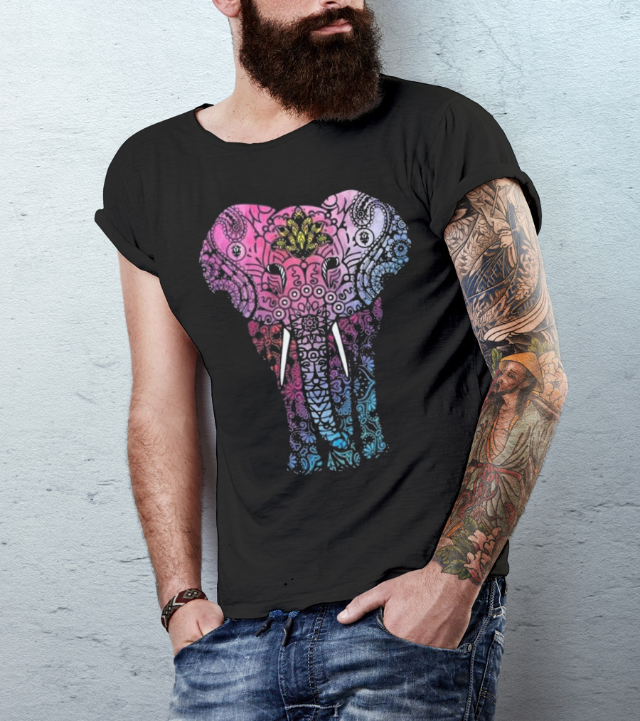 Yoga Elephant Mandala Buddhist Om Graphic Meditation T-Shirt