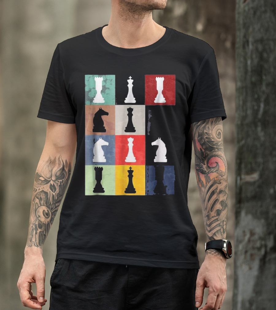 Vintage Retro Chess Silhouette Collage Perfect Gift T-Shirt