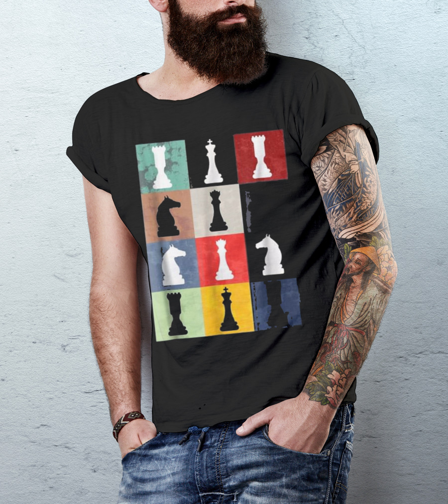 Vintage Retro Chess Silhouette Collage Perfect Gift T-Shirt