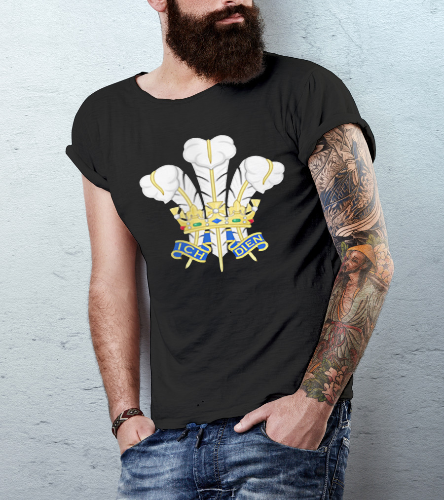 Vintage Style Wales Rugby Three Feathers Ich Dien T-Shirt