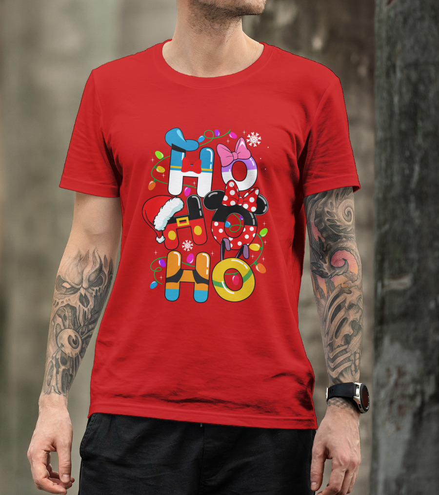 HO HO Christmas Lights Mickey Minnie Disney Holiday T-Shirt