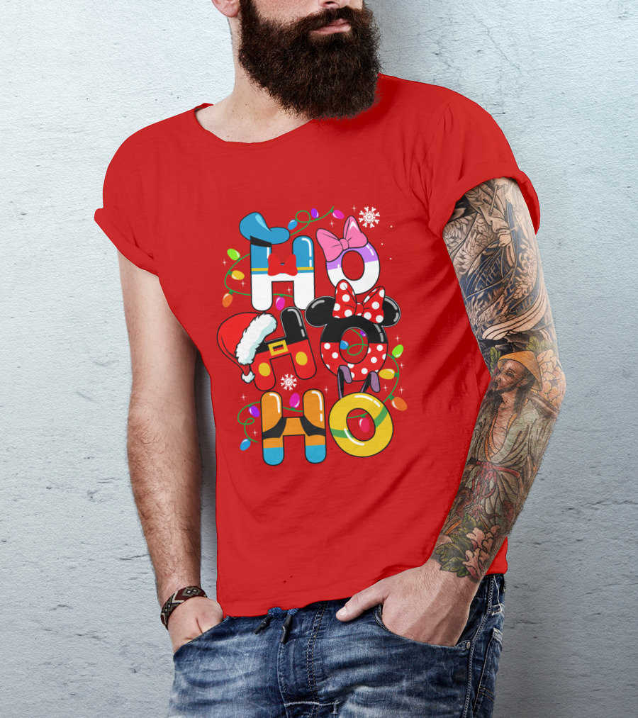 HO HO Christmas Lights Mickey Minnie Disney Holiday T-Shirt