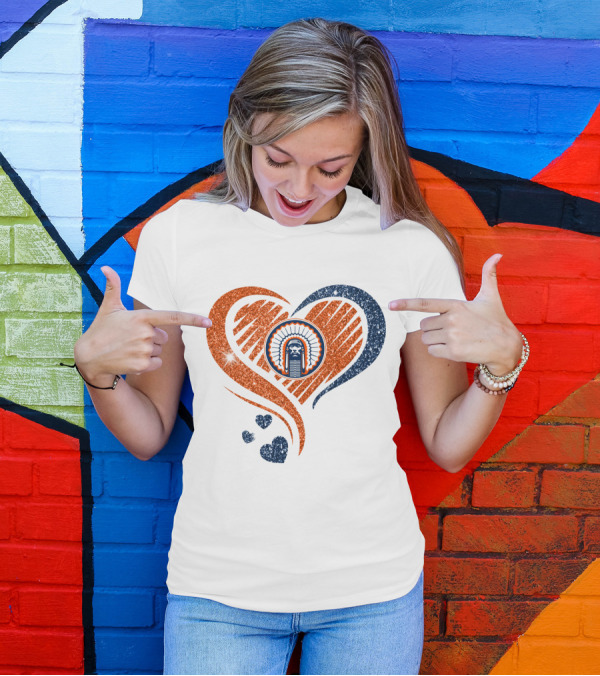 ILLINOIS HEARTS CHIEF GLITTER BLUE AND ORANGE HEARTS T-Shirt