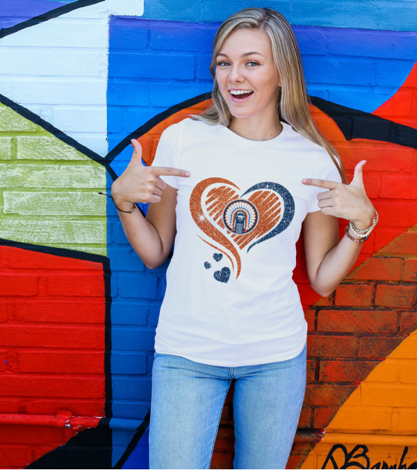 ILLINOIS HEARTS CHIEF GLITTER BLUE AND ORANGE HEARTS T-Shirt