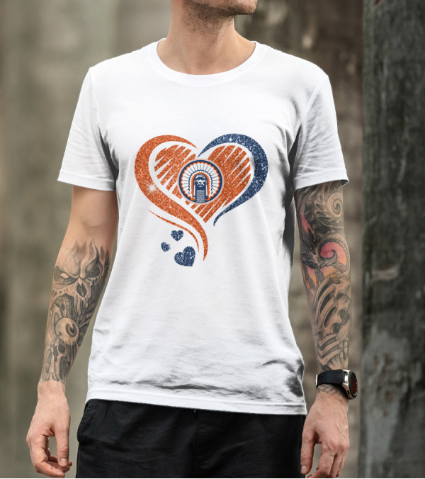 ILLINOIS HEARTS CHIEF GLITTER BLUE AND ORANGE HEARTS T-Shirt