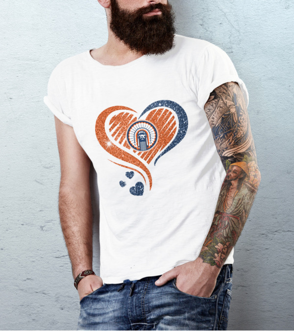 ILLINOIS HEARTS CHIEF GLITTER BLUE AND ORANGE HEARTS T-Shirt