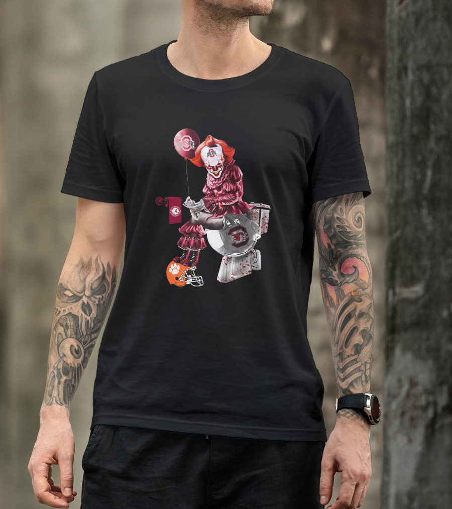 Ohio State Pennywise Holding Alabama And Clemson Helmets T-Shirt