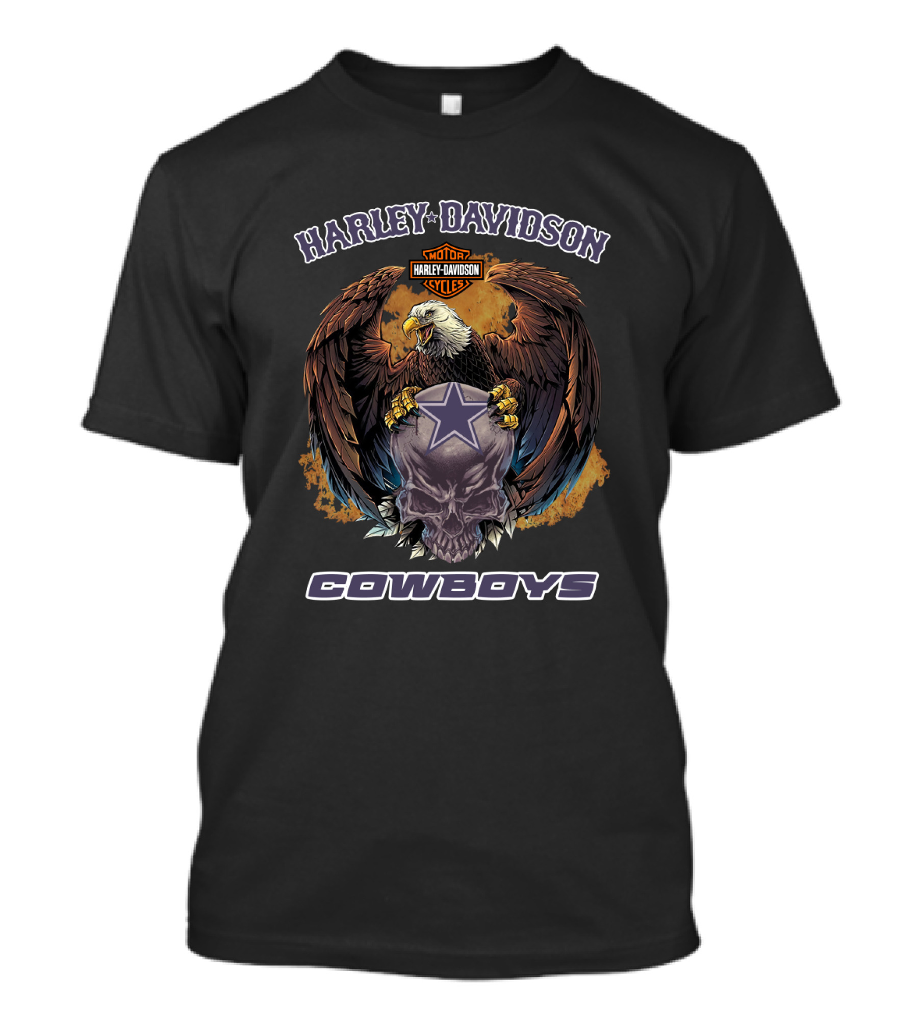 Harley Davidson Motor Cycles Eagle Cowboys Star Skull T-Shirt