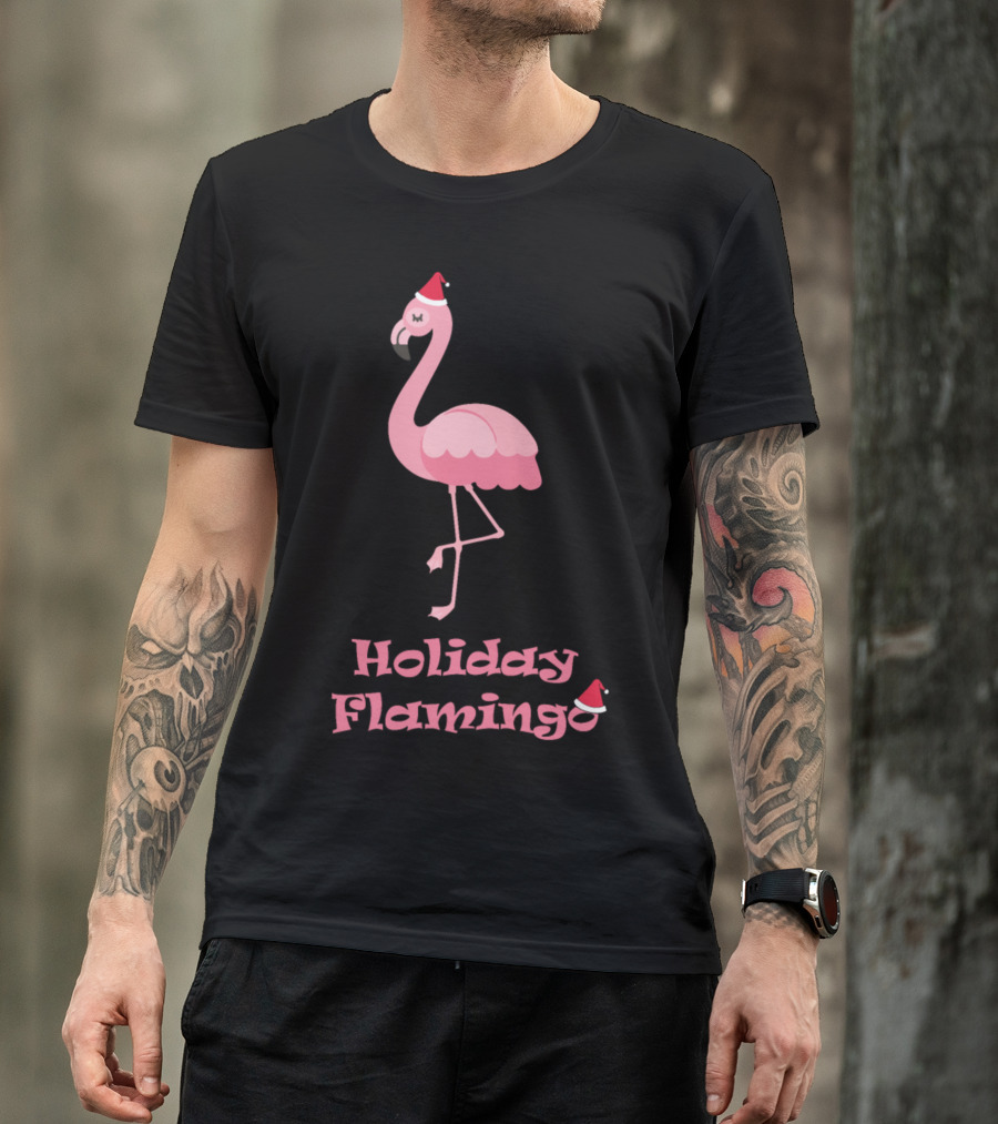 Holiday Flamingo Christmas Santa Claus T-Shirt