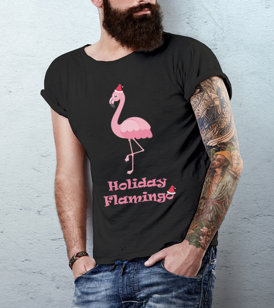 Holiday Flamingo Christmas Santa Claus T-Shirt