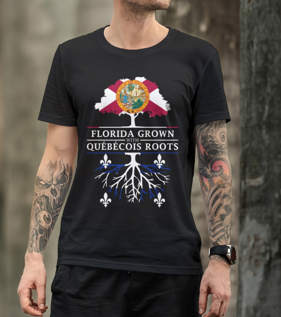 Florida Grown With Québecois Roots Fleur-de-Lis Flag Seal Tree T-Shirt