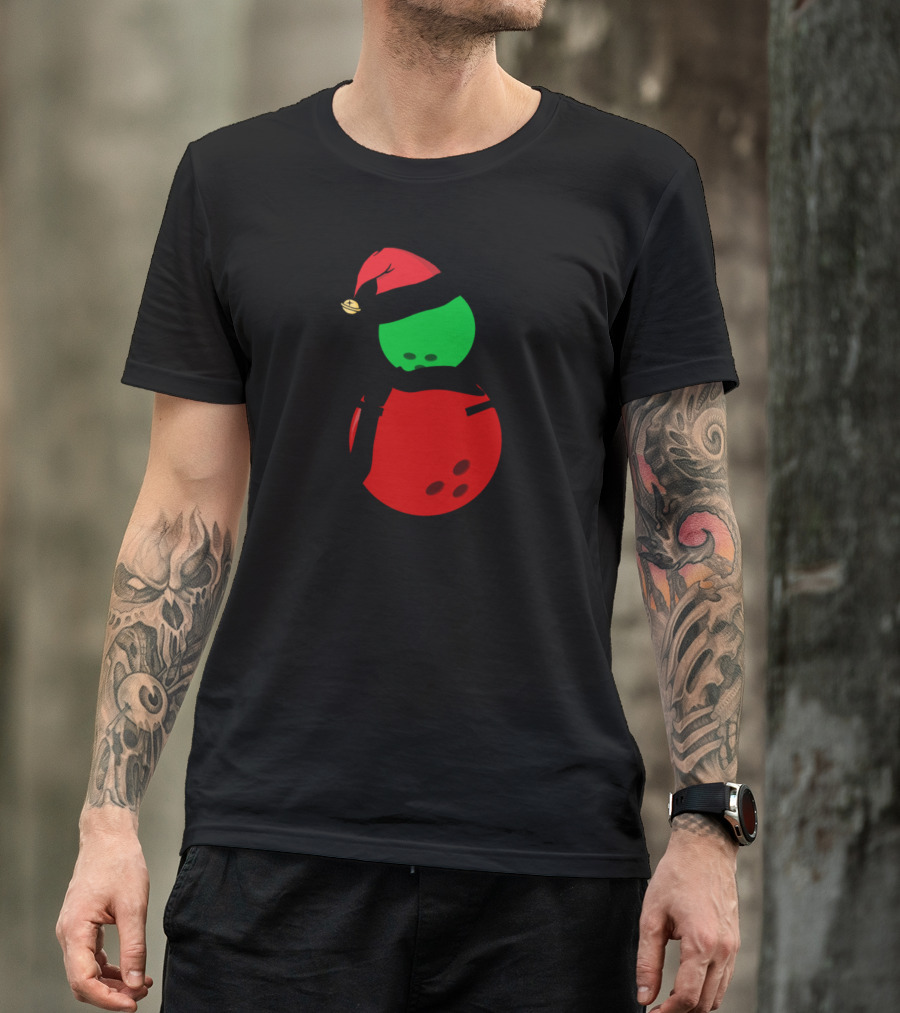 Funny Christmas Bowling Snowman With Hat And Scarf T-Shirt