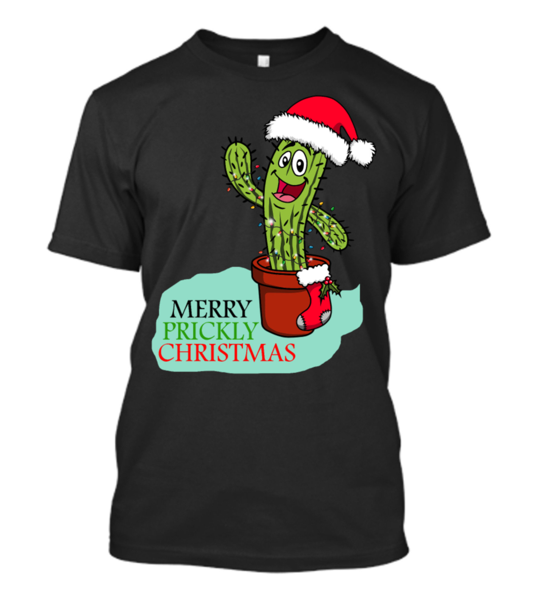 Merry Prickly Christmas Cactus With Santa Hat And Festive Pot T-Shirt