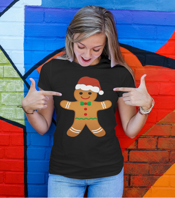 Funny Christmas Cookie Gingerbread Man With Santa Hat T-Shirt
