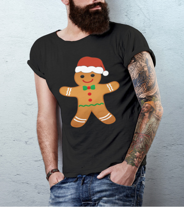 Funny Christmas Cookie Gingerbread Man With Santa Hat T-Shirt