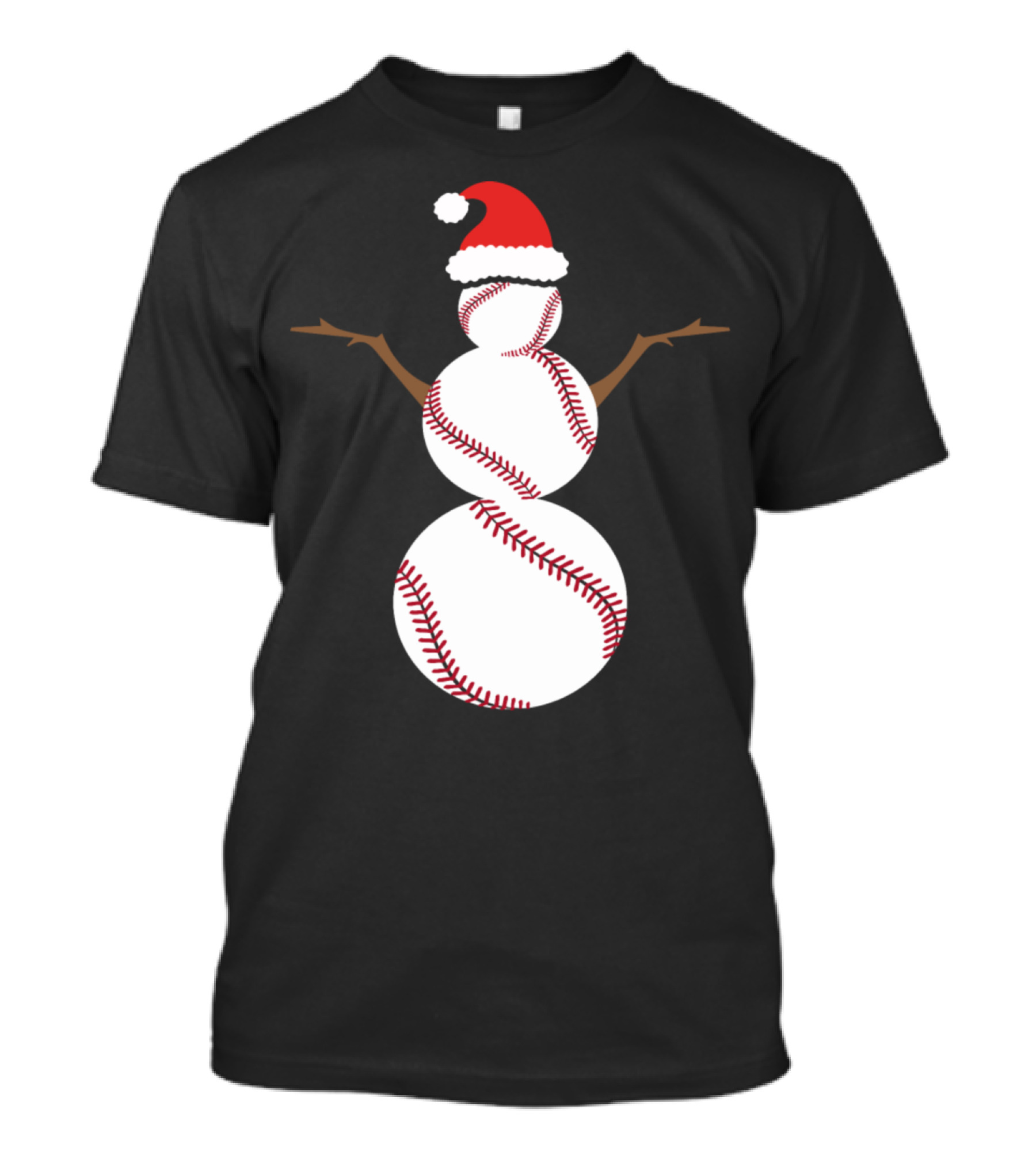 Funny Christmas Baseball Snowman With Santa Hat T-Shirt