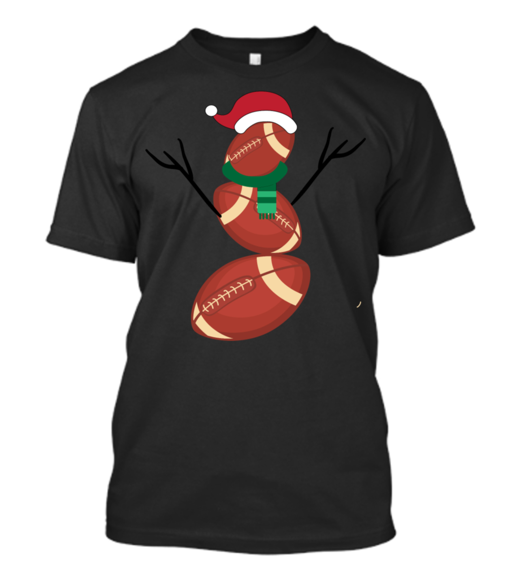 Funny Christmas Football Snowman Santa Hat Scarf T-Shirt