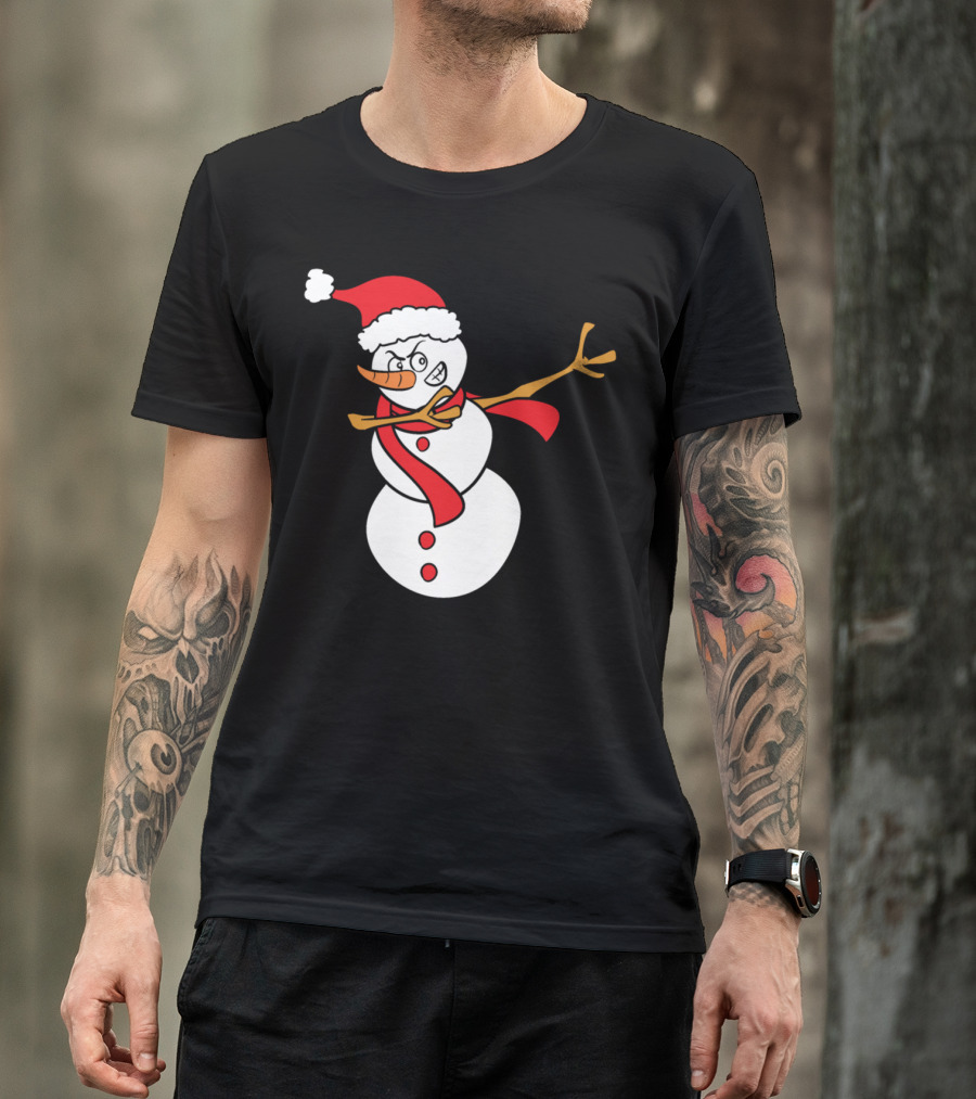 Funny Cute Snowman Dab Santa Hat Winter Snow T-Shirt