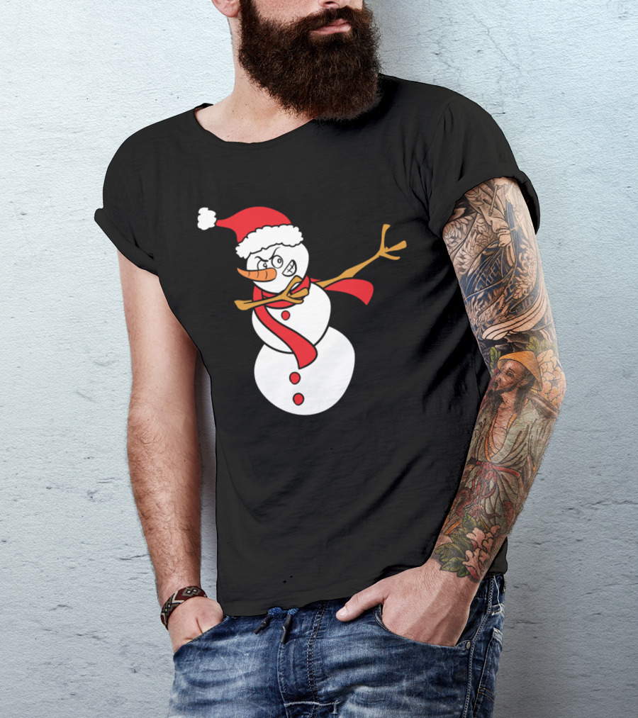Funny Cute Snowman Dab Santa Hat Winter Snow T-Shirt