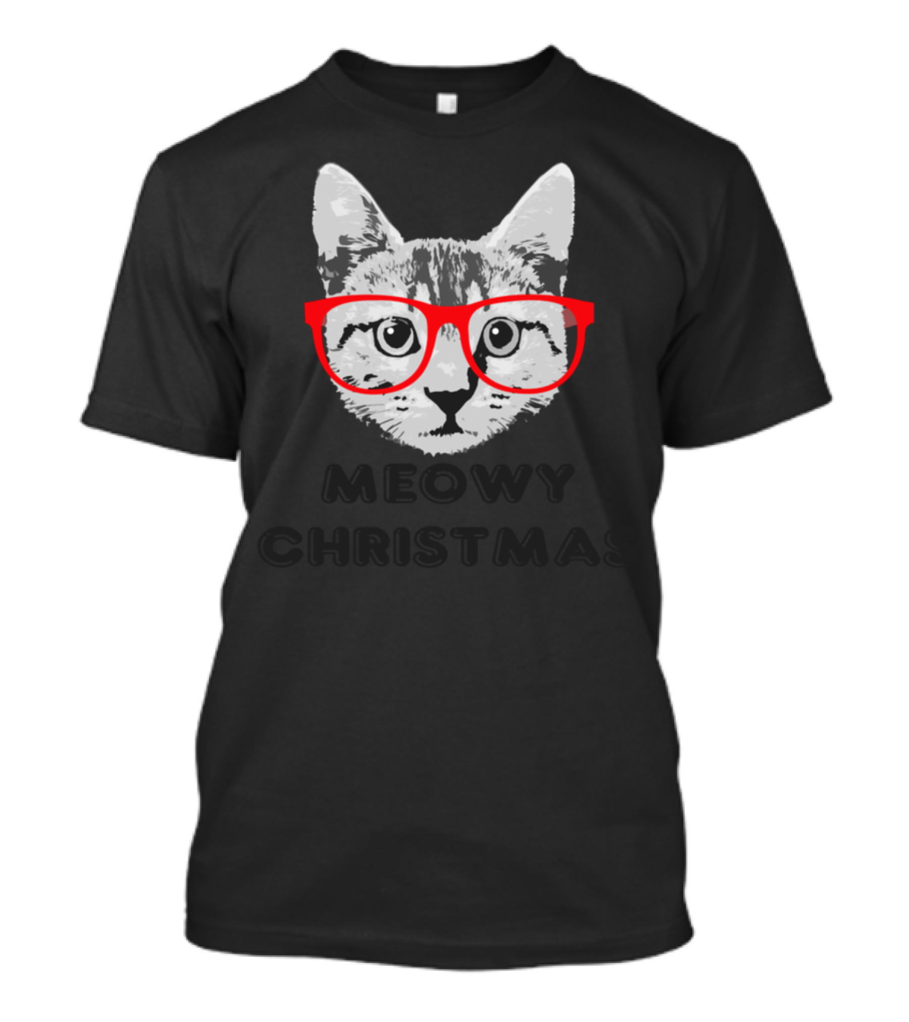 Meowy Christmas Cat Red Glasses T-Shirt