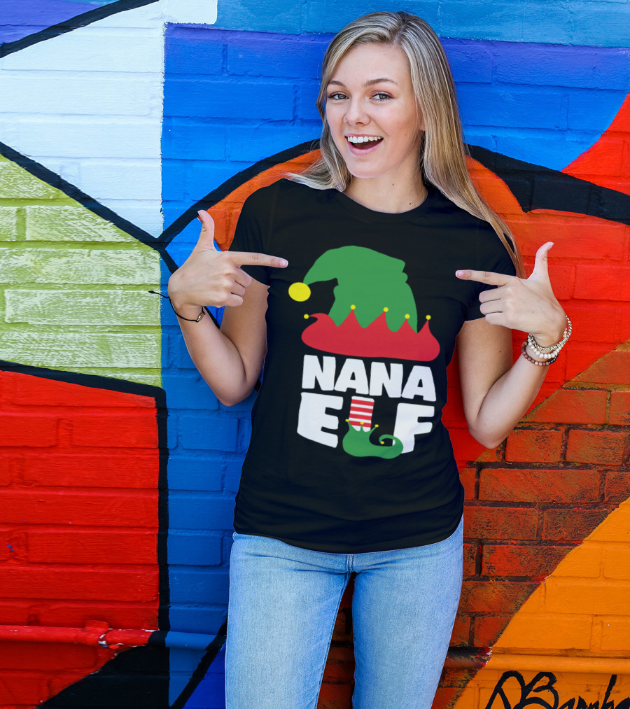 Nana Elf Christmas Hat And Boot T-Shirt