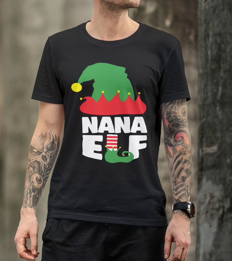 Nana Elf Christmas Hat And Boot T-Shirt