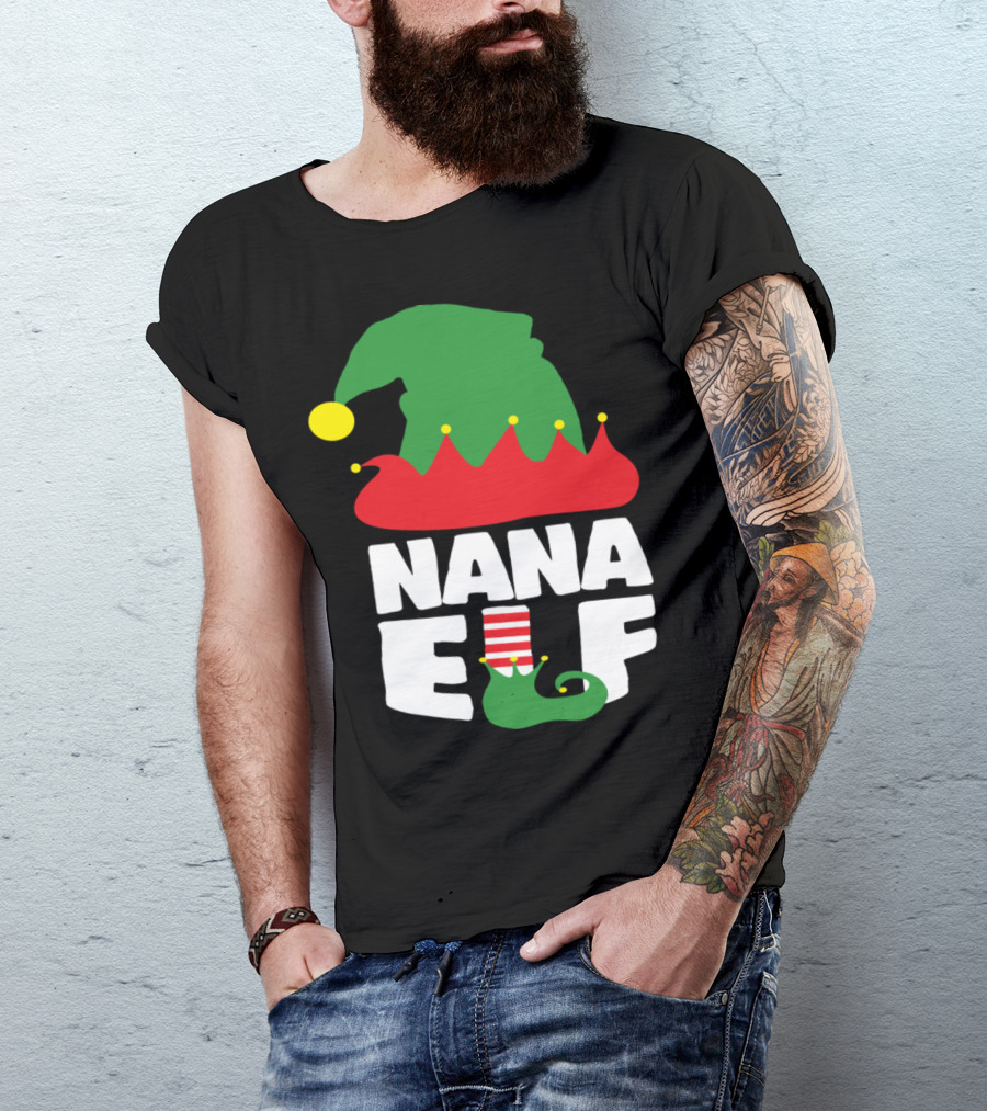 Nana Elf Christmas Hat And Boot T-Shirt