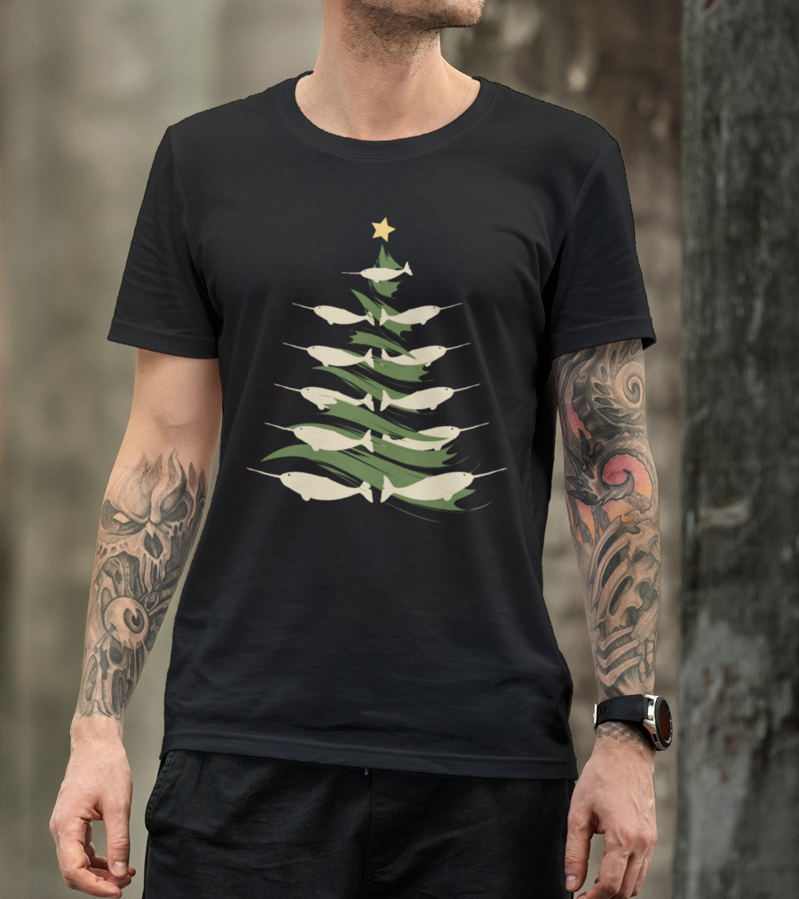 Christmas Tree Made Of Narwhals For Holiday And Ocean Lovers T-Shirt
