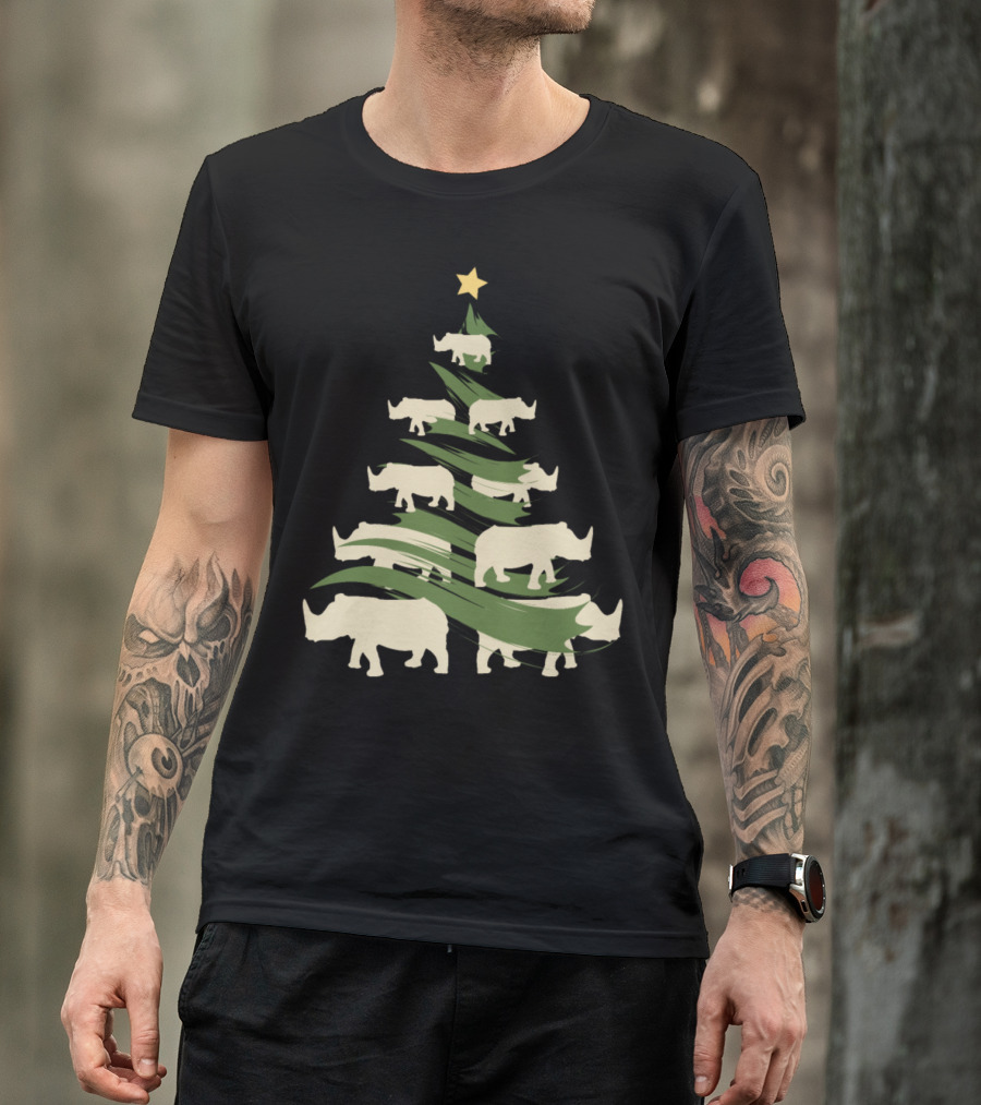 Christmas Tree Rhino Lover Gift Present T-Shirt