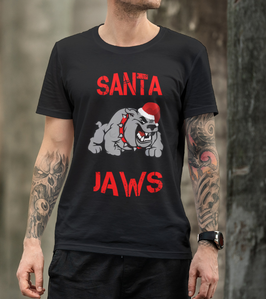 SANTA JAWS Funny Christmas Santa Bulldog T-Shirt