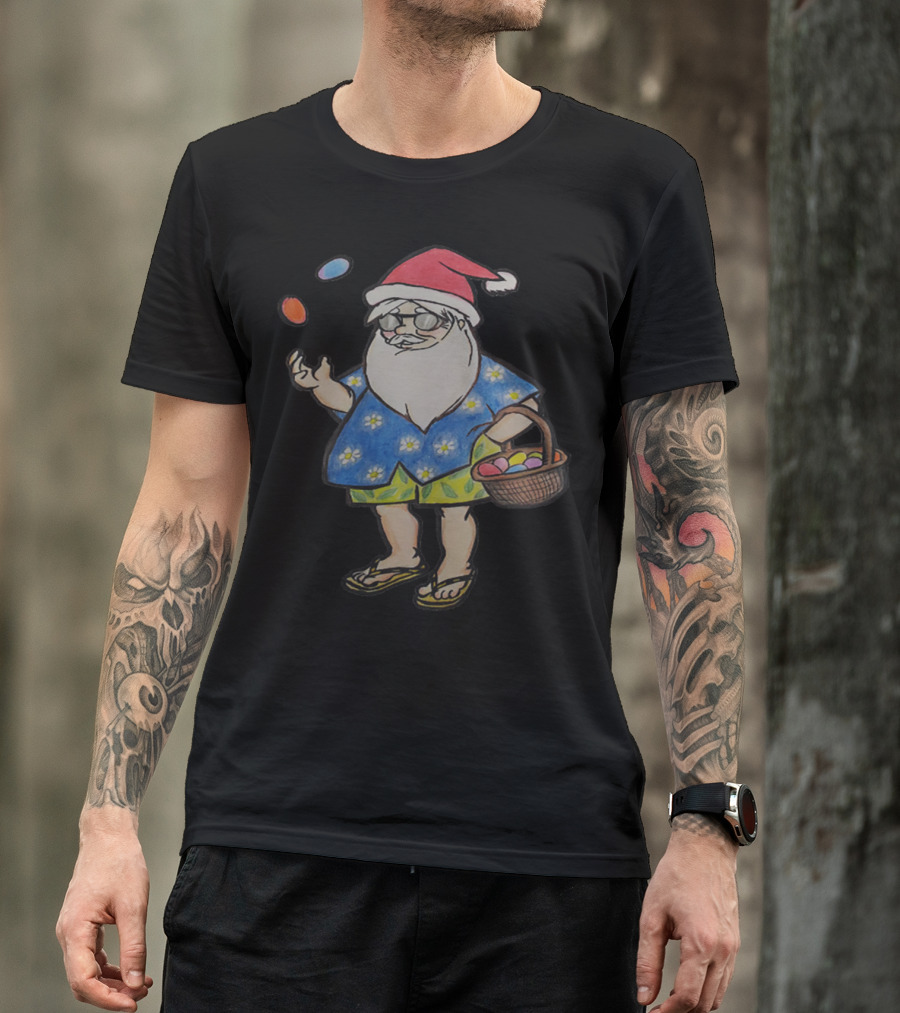 Funny Santa Juggling Easter Eggs In Summer T-Shirt