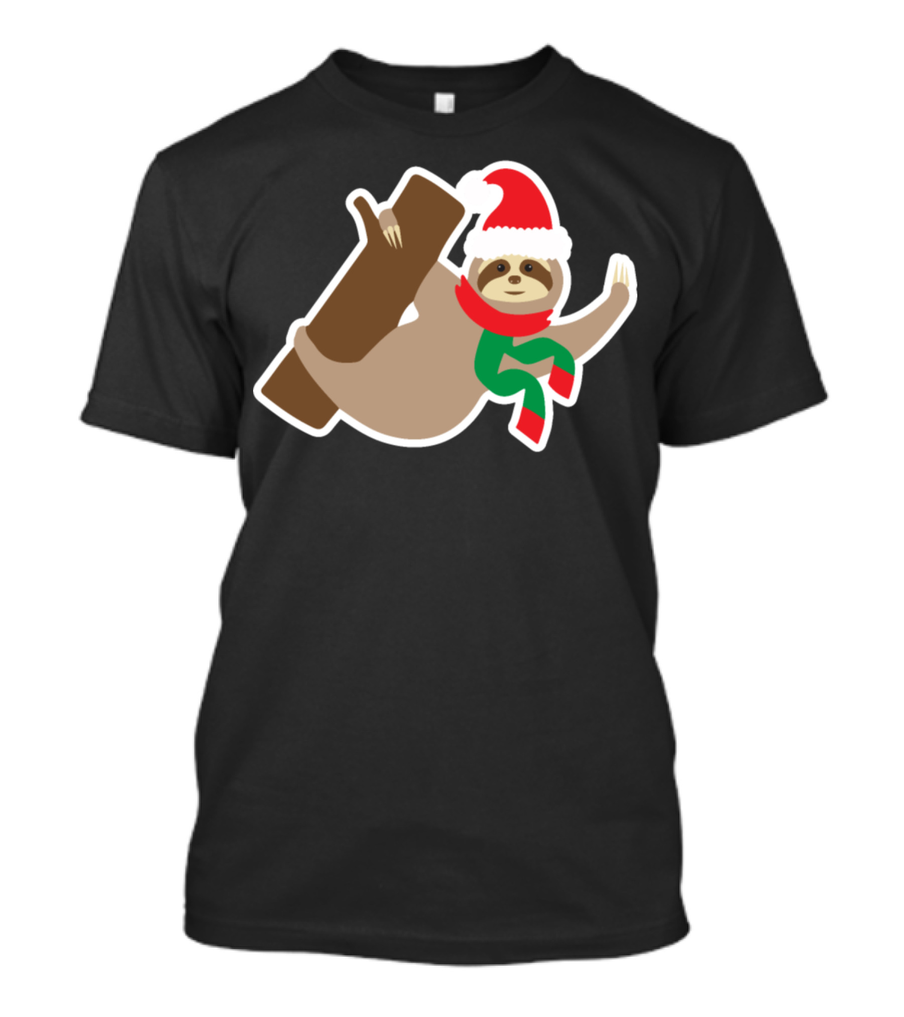 Funny Christmas Sloth Santa Hat Scarf Tree T-Shirt